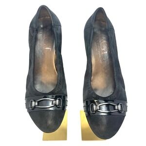 AGL Attilio Giusti Leombruni Black Suede Fabric Wedge Pumps Buckle Italy 40.5